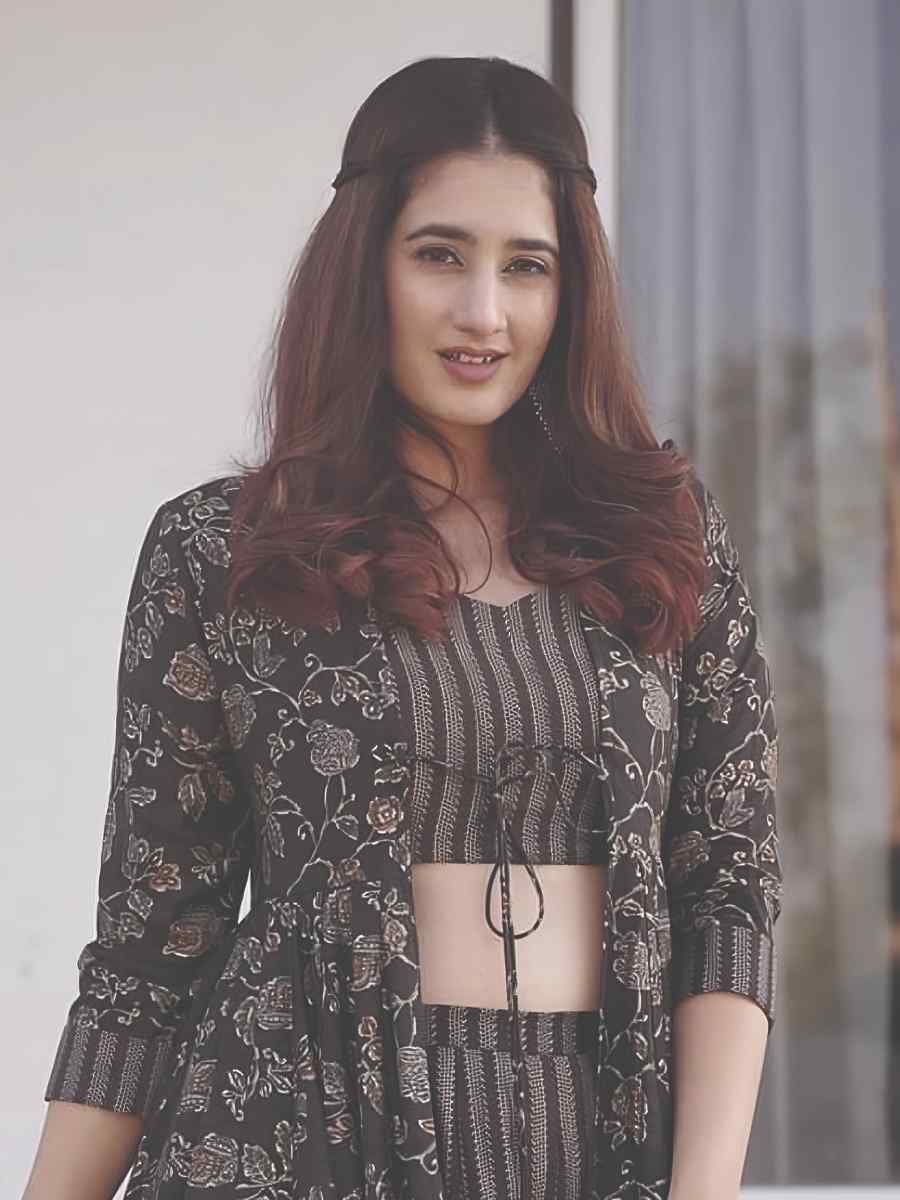 Charcoal Black Muslin Embroidered Festival Casual Ready Palazzo Pant Salwar Kameez