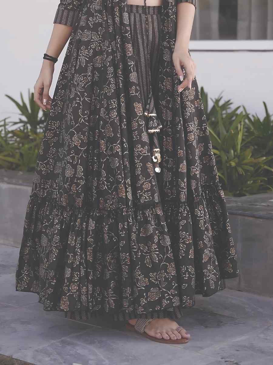 Charcoal Black Muslin Embroidered Festival Casual Ready Palazzo Pant Salwar Kameez