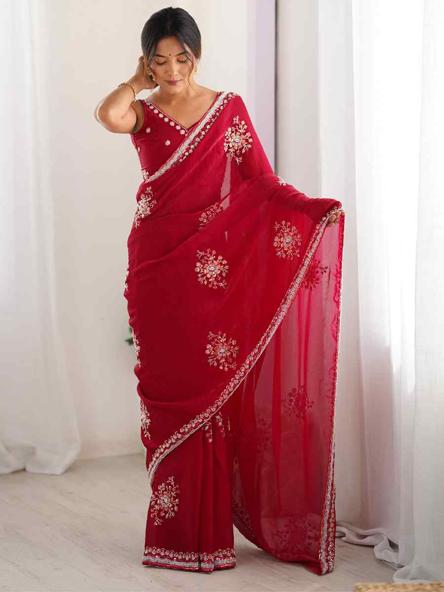 Cheery Fendy Satin Embroidered Festival Wedding Fancy Heavy Border Saree