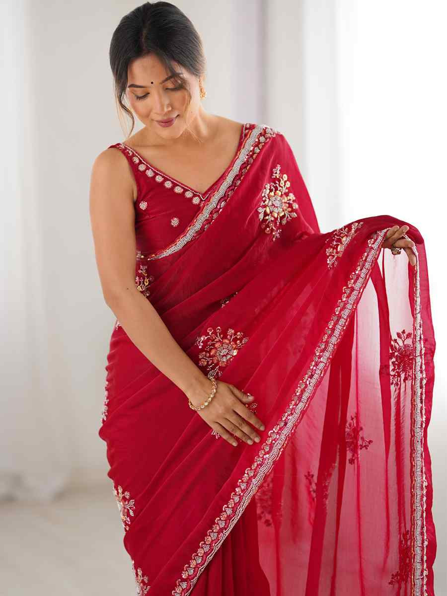 Cheery Fendy Satin Embroidered Festival Wedding Fancy Heavy Border Saree
