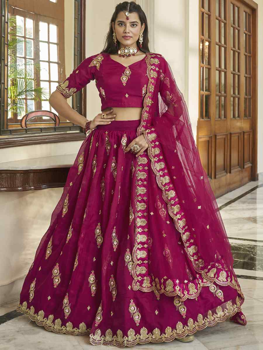 Cheery Pink Premium Organza Embroidered Festival Party Wear Heavy Border Lehenga Choli