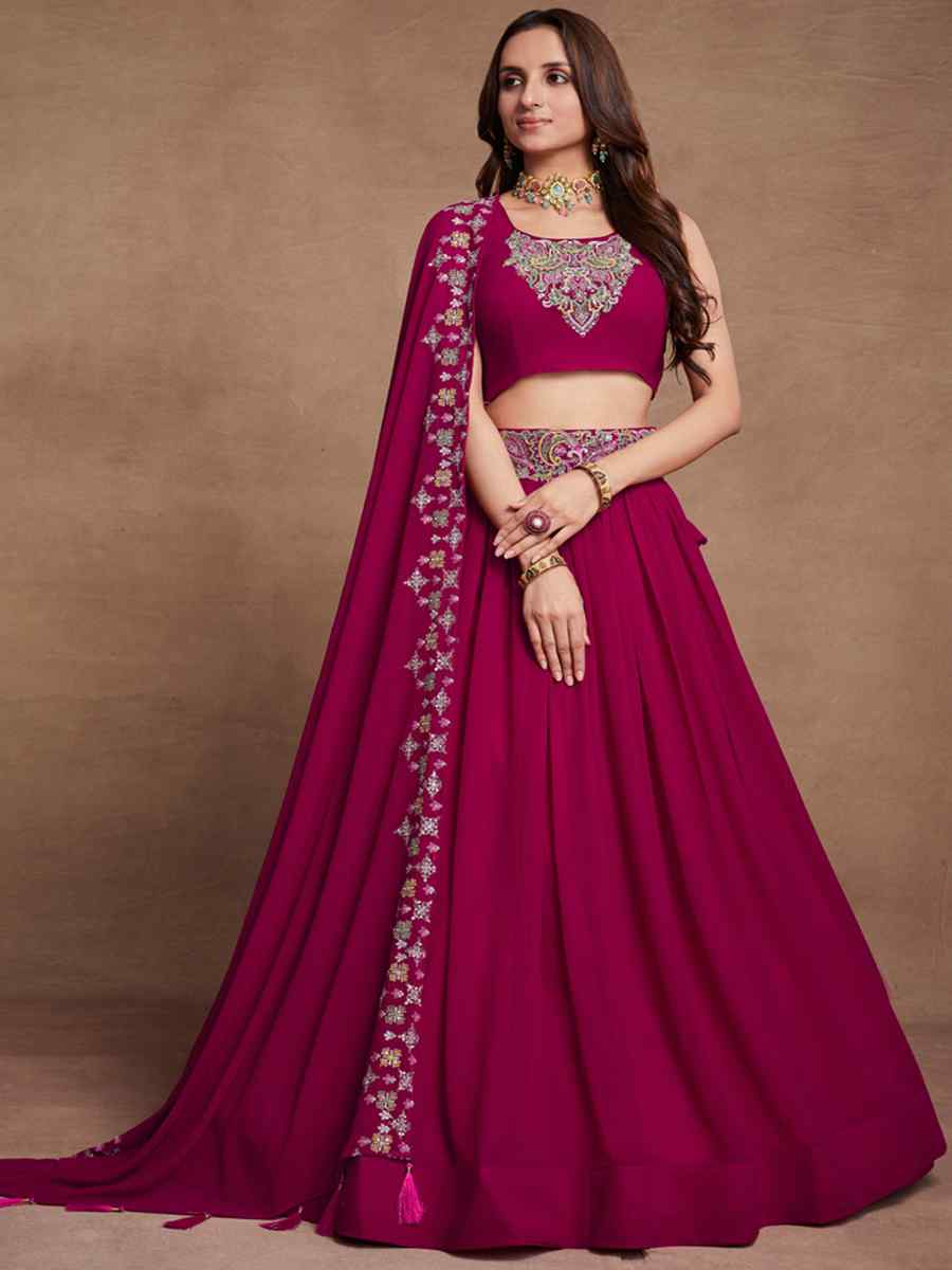 Cherry Pink Blooming Georgette Embroidered Festival Wedding Circular Lehenga Choli