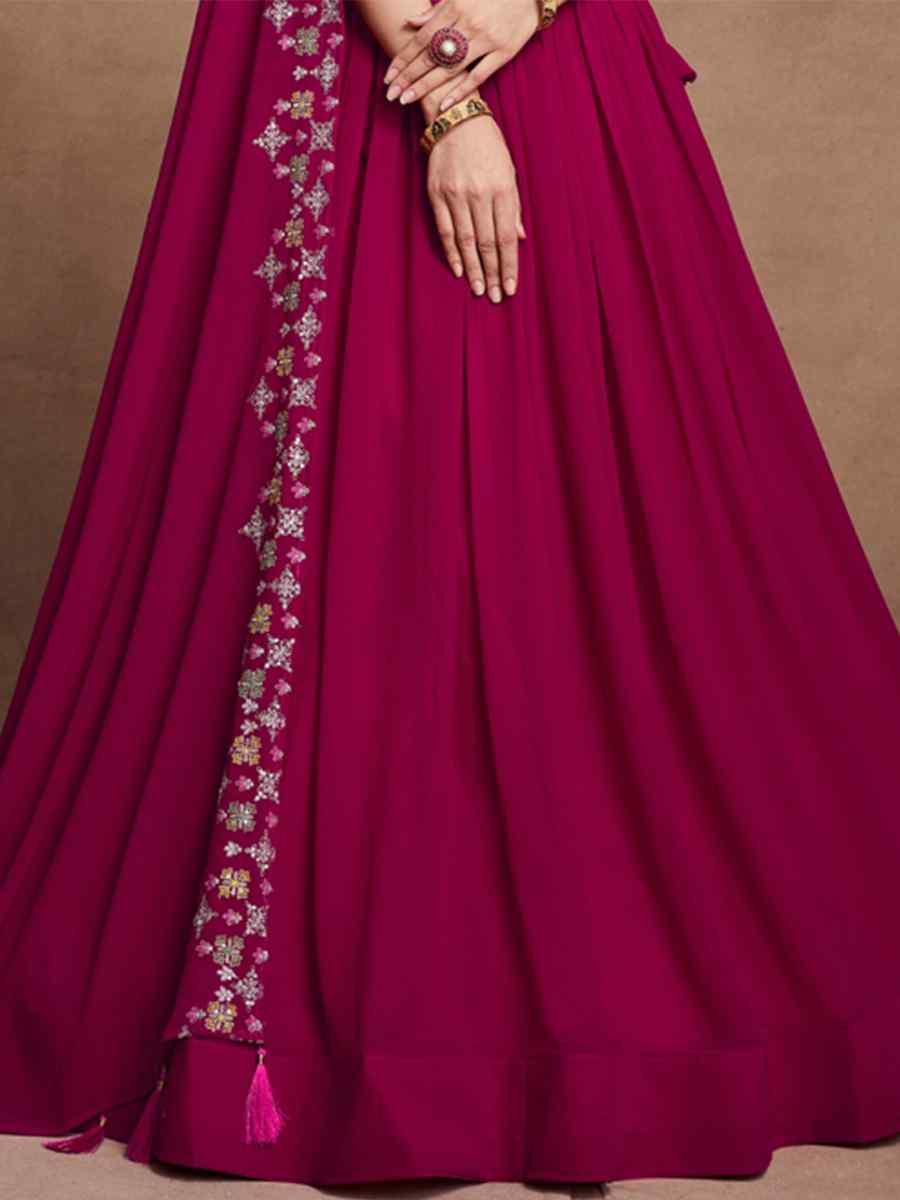 Cherry Pink Blooming Georgette Embroidered Festival Wedding Circular Lehenga Choli