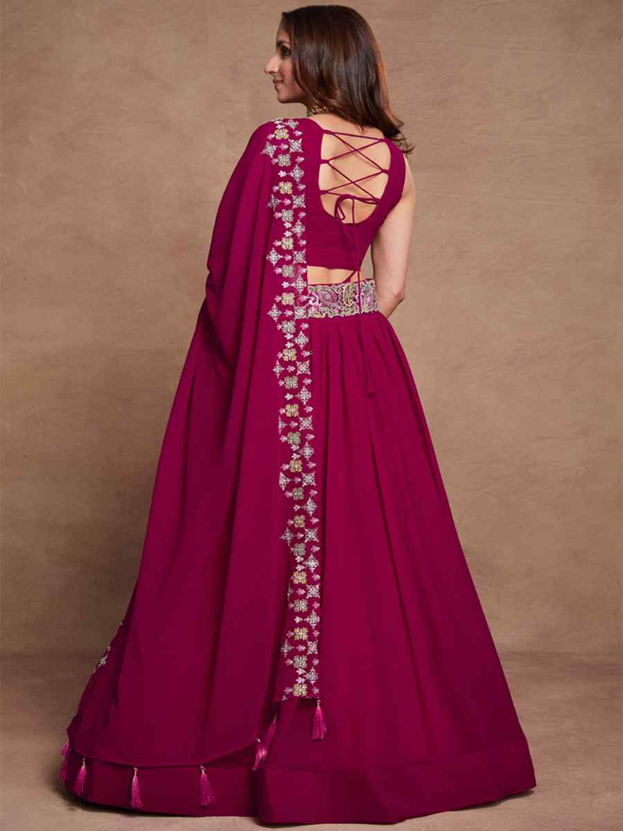Cherry Pink Blooming Georgette Embroidered Festival Wedding Circular Lehenga Choli