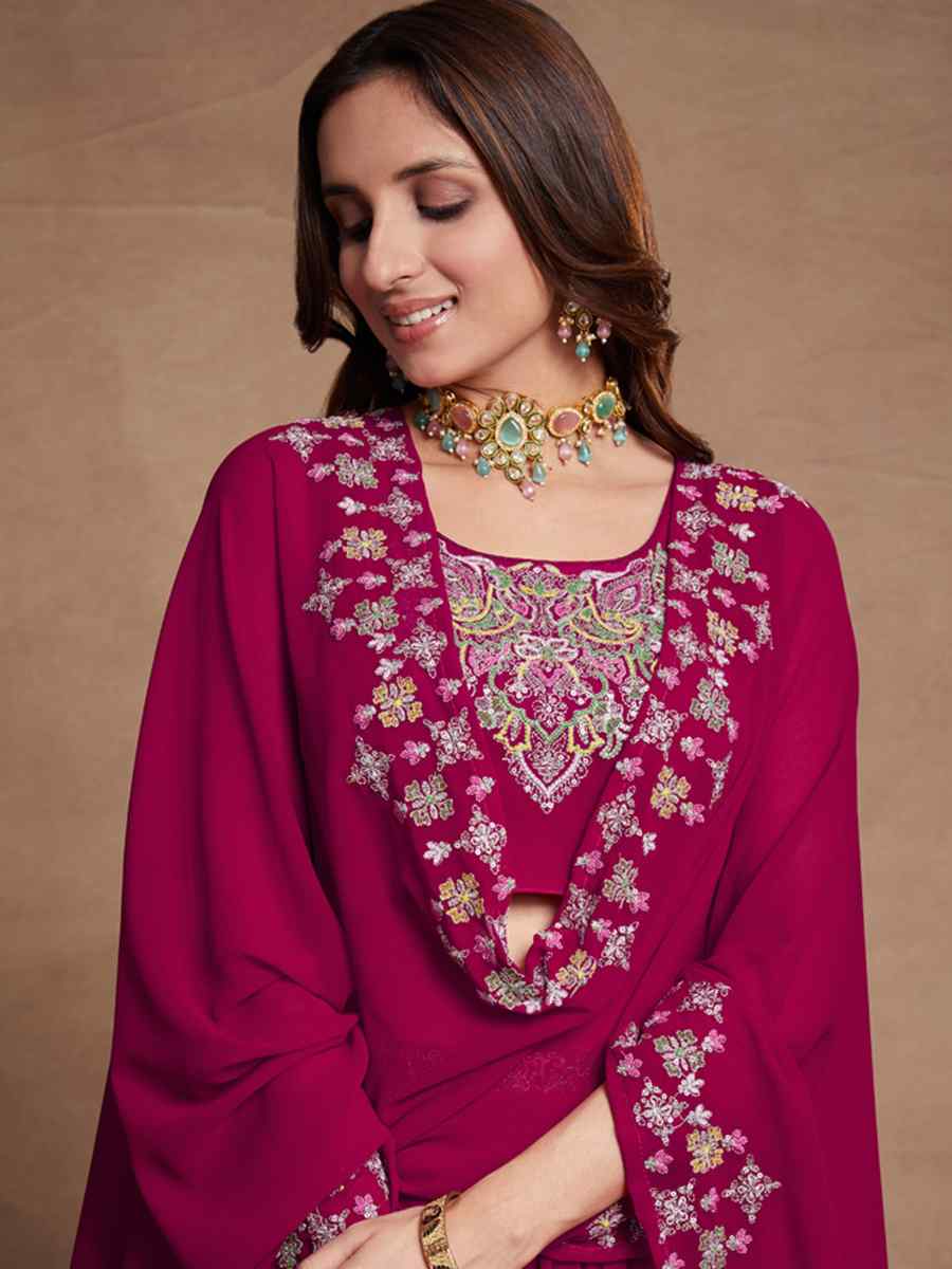 Cherry Pink Blooming Georgette Embroidered Festival Wedding Circular Lehenga Choli