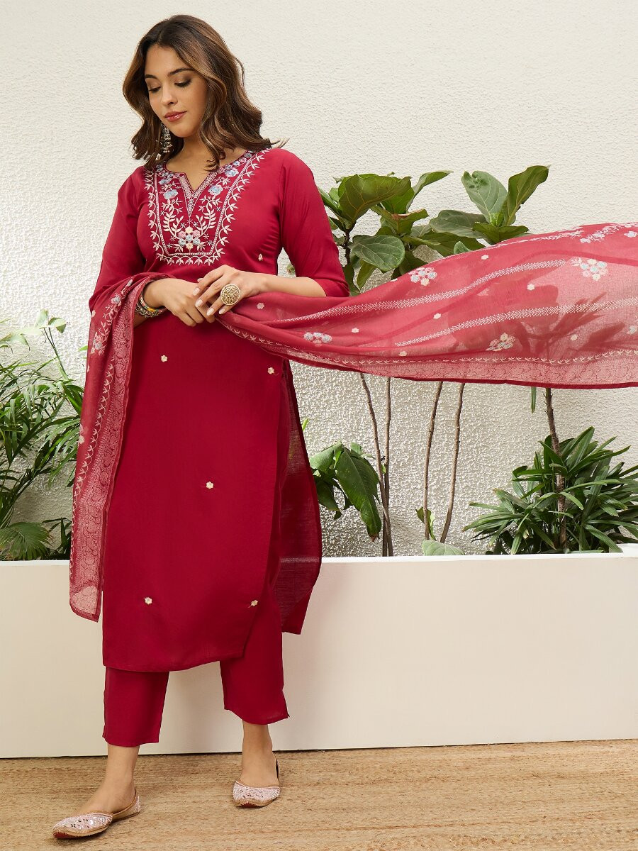 Cherry Roman Silk Embroidery Wedding Party Festival Casual Pant Salwar Kameez