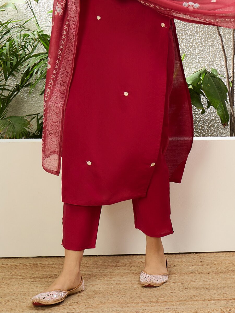 Cherry Roman Silk Embroidery Wedding Party Festival Casual Pant Salwar Kameez