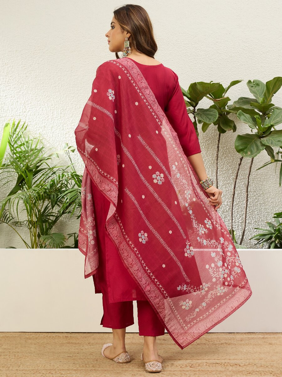Cherry Roman Silk Embroidery Wedding Party Festival Casual Pant Salwar Kameez