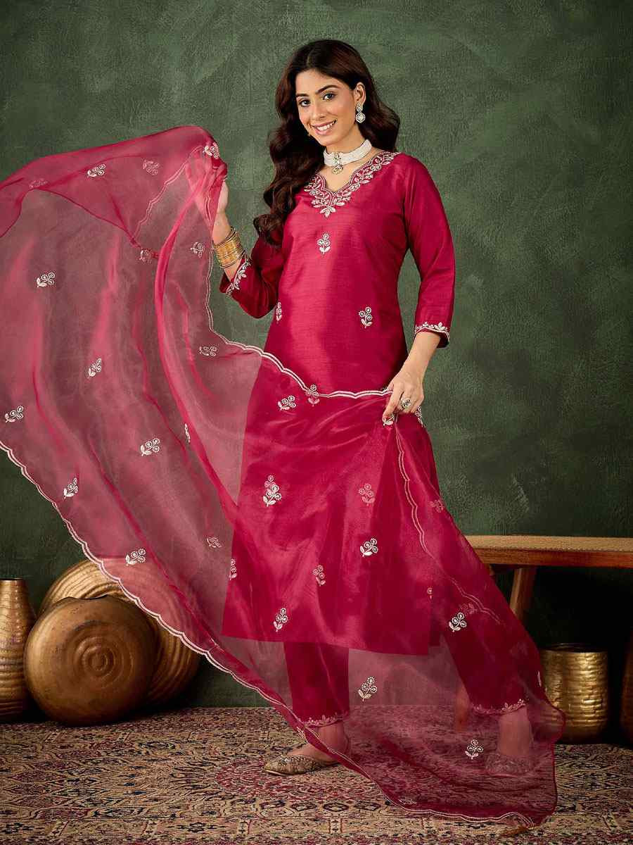 Cherry Silk Blend Embroidery Party Wedding Festival Casual Ready Pant Salwar Kameez