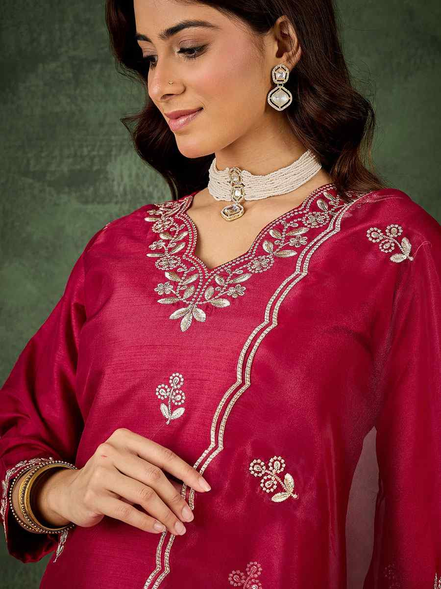 Cherry Silk Blend Embroidery Party Wedding Festival Casual Ready Pant Salwar Kameez