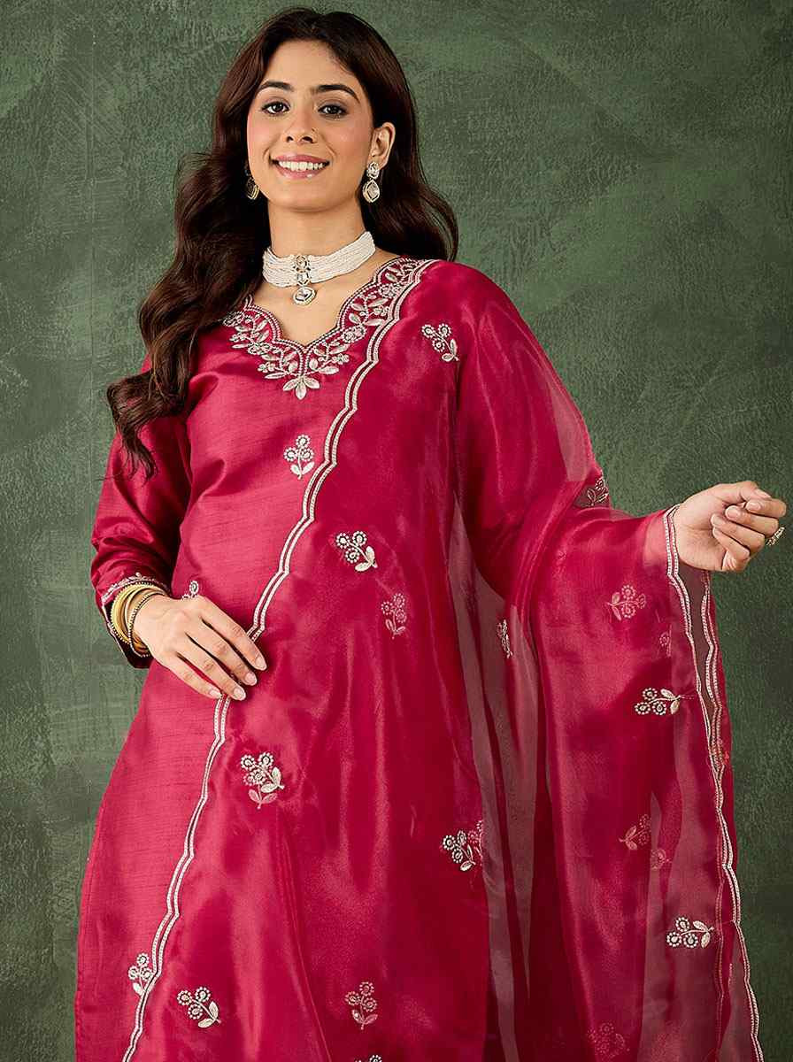 Cherry Silk Blend Embroidery Party Wedding Festival Casual Ready Pant Salwar Kameez