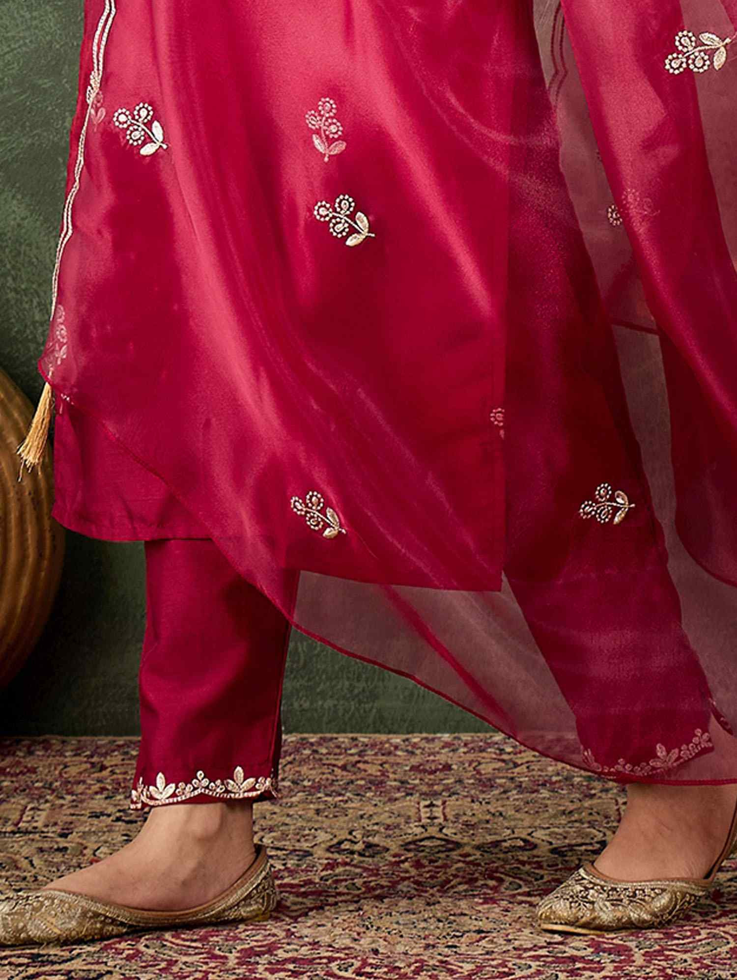 Cherry Silk Blend Embroidery Party Wedding Festival Casual Ready Pant Salwar Kameez