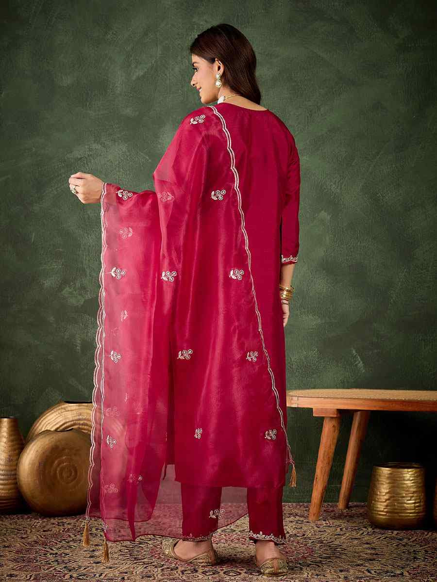 Cherry Silk Blend Embroidery Party Wedding Festival Casual Ready Pant Salwar Kameez