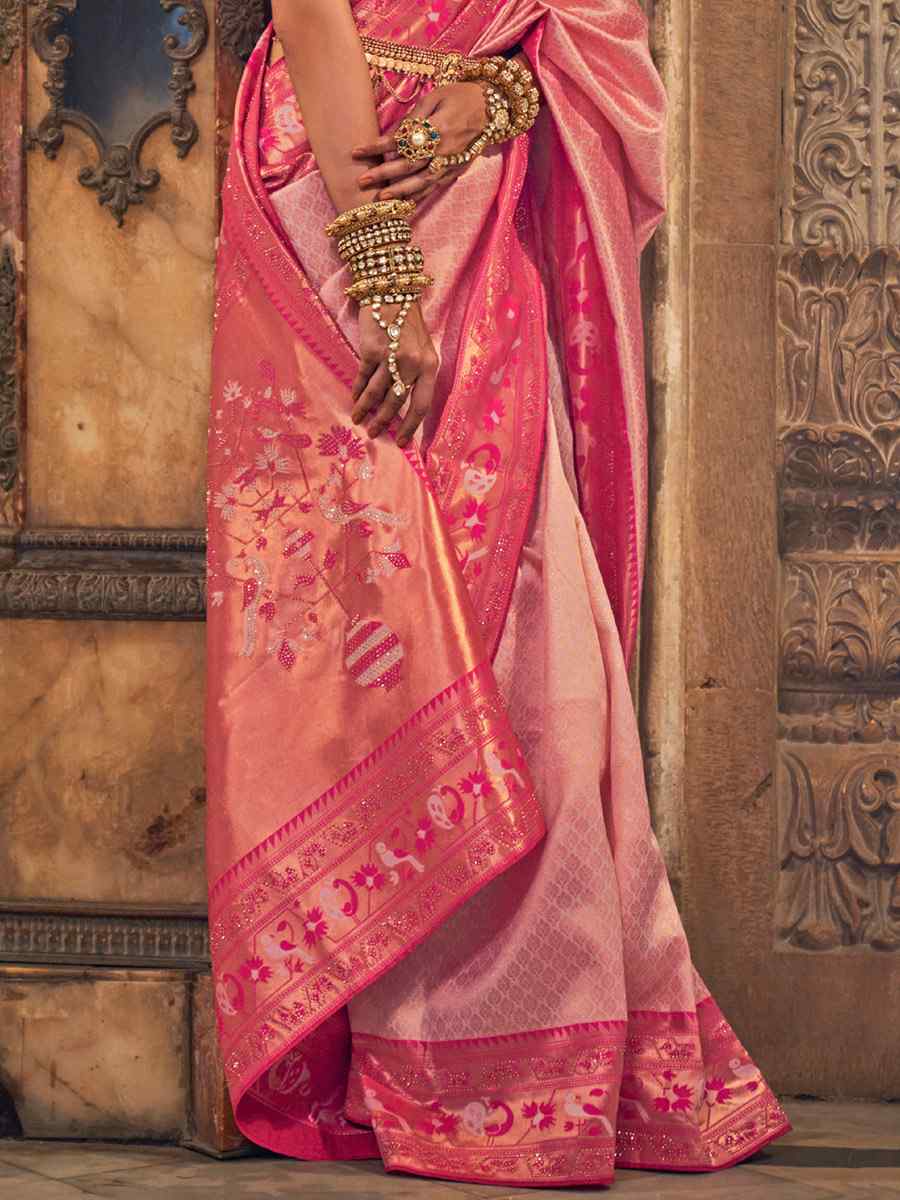 Chestnut Rose Banarasi Silk Handwoven Wedding Festival Heavy Border Sare