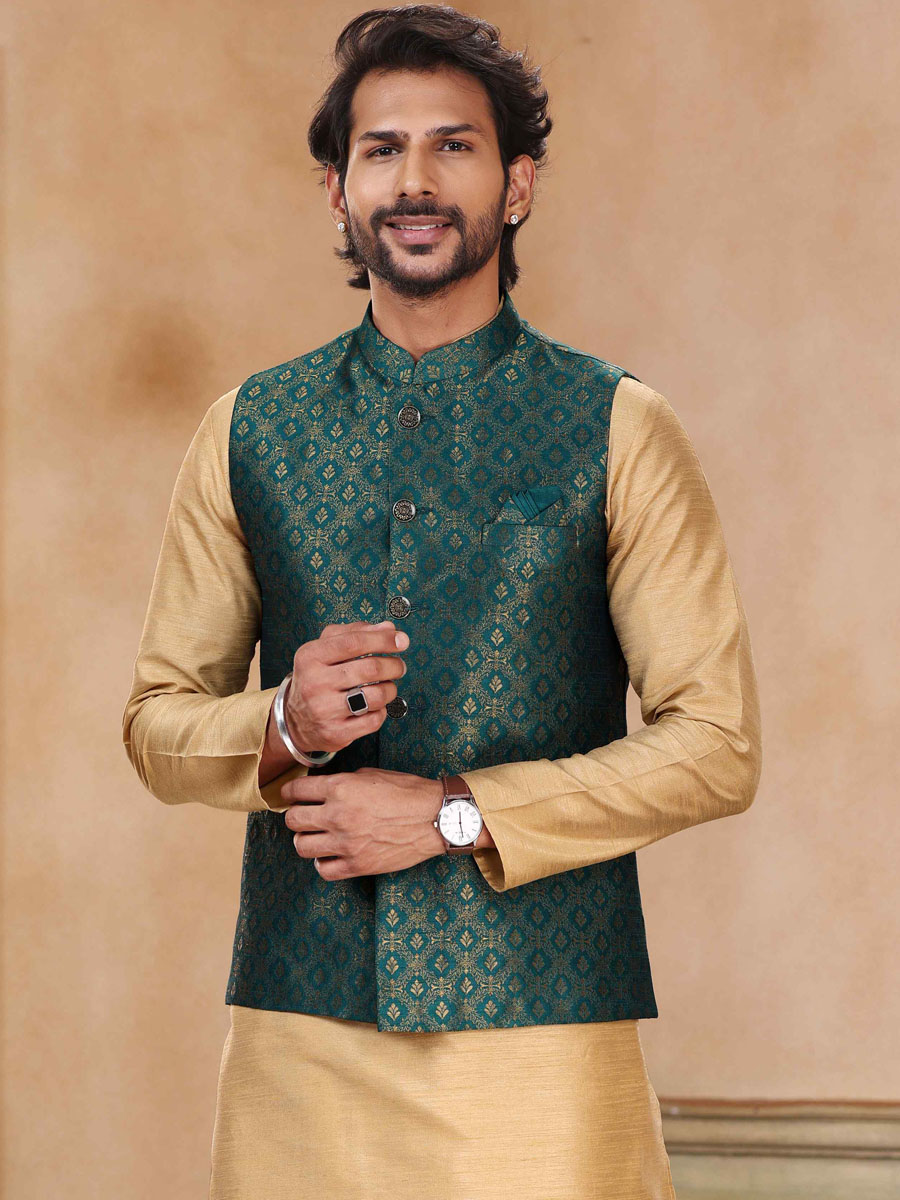 Chikoo Art Banarasi Silk Printed Festival Wedding Kurta