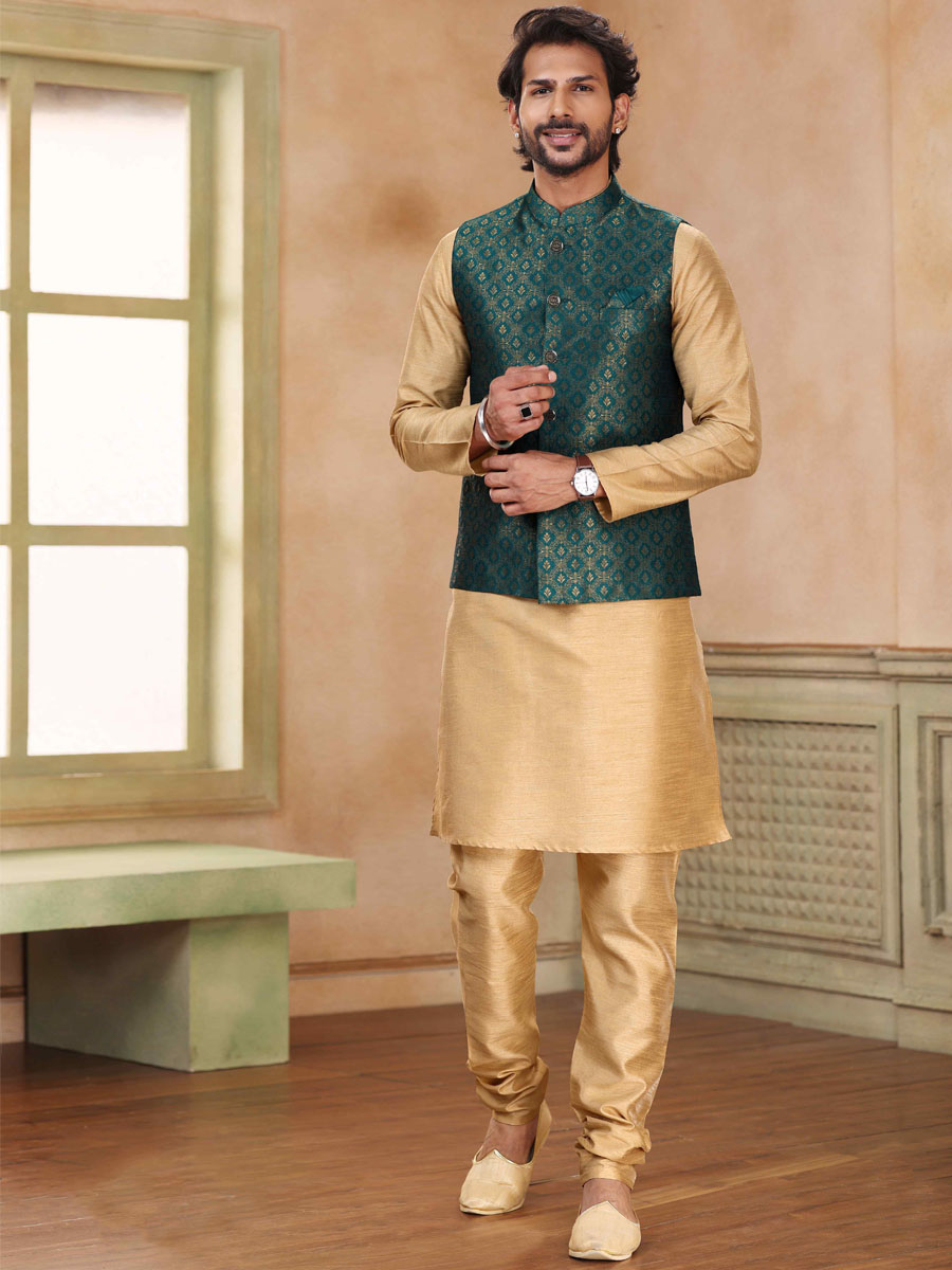 Chikoo Art Banarasi Silk Printed Festival Wedding Kurta