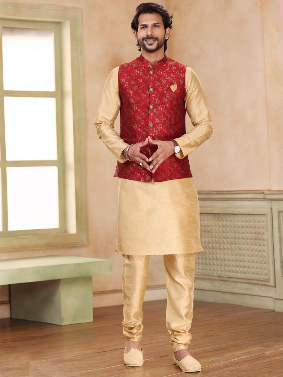 Chikoo Art Banarasi Silk Printed Festival Wedding Kurta