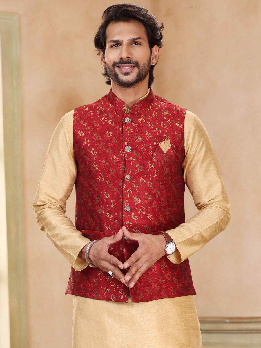 Chikoo Art Banarasi Silk Printed Festival Wedding Kurta