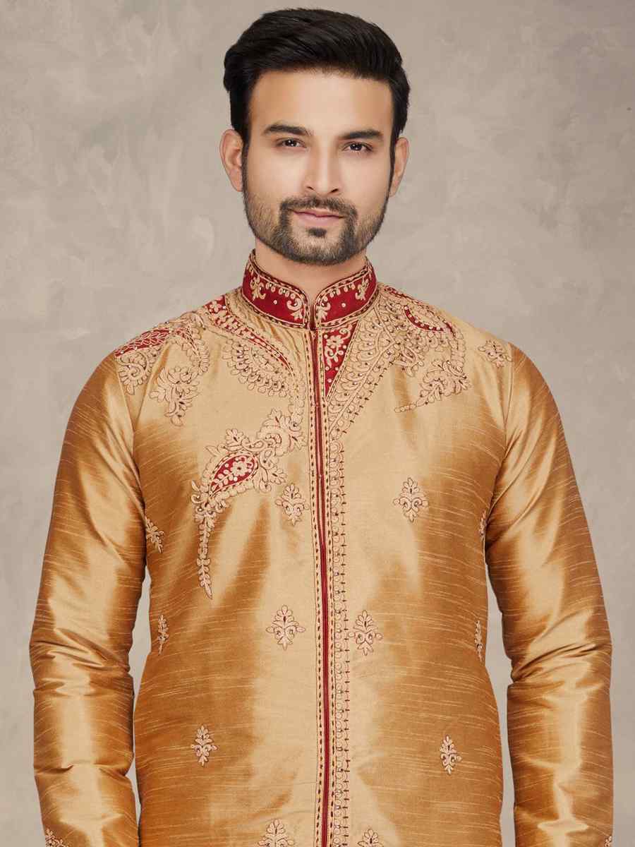 Chikoo Art Silk Woven Festival Mehendi Kurta