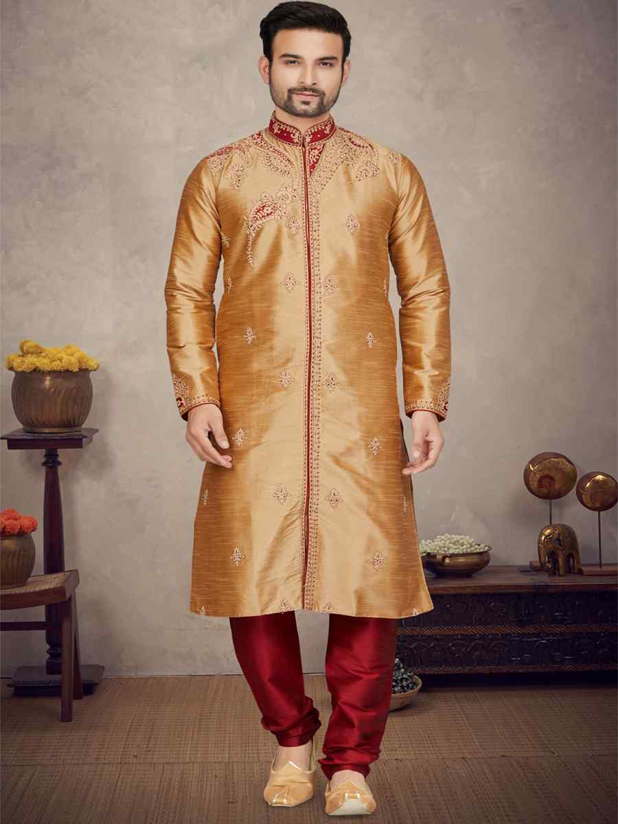 Chikoo Art Silk Woven Festival Mehendi Kurta