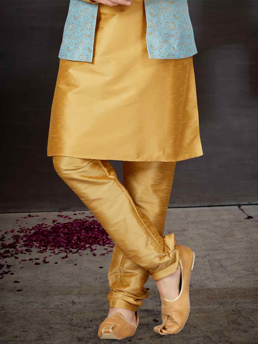 Chikoo Silk Dupion Woven Festival Wedding Kurta