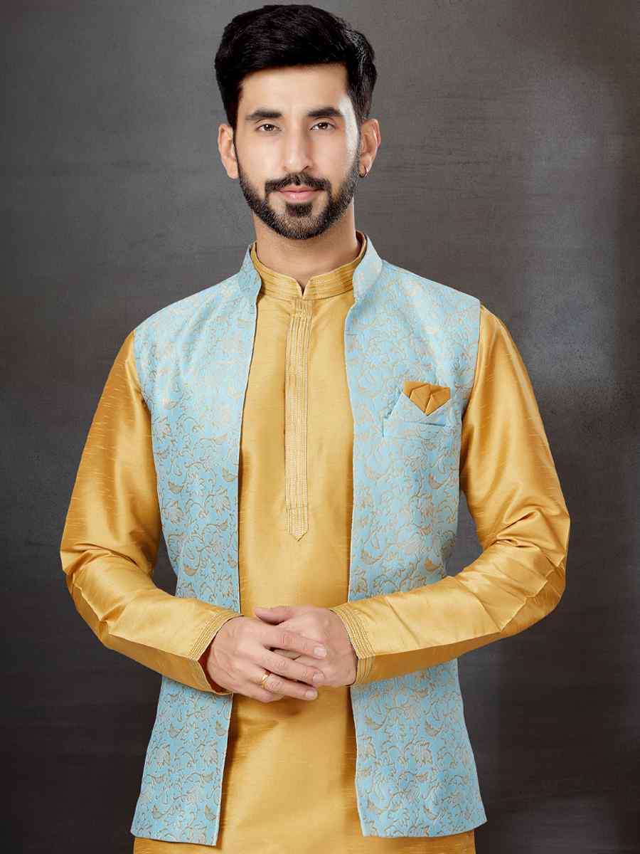 Chikoo Silk Dupion Woven Festival Wedding Kurta