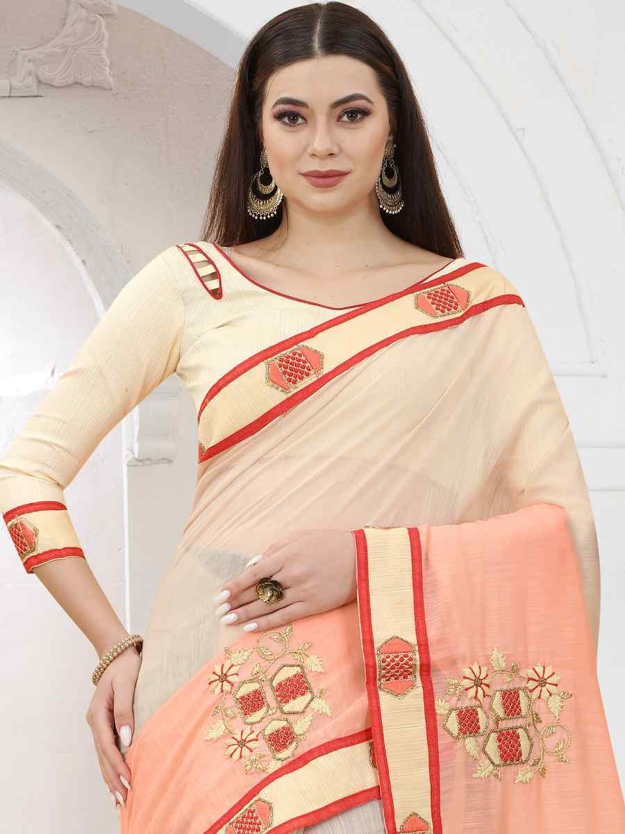 Chiku And Orange And Orange Art Silk Embroidery Casual Reception Festival Wedding Fancy Heavy Border Saree