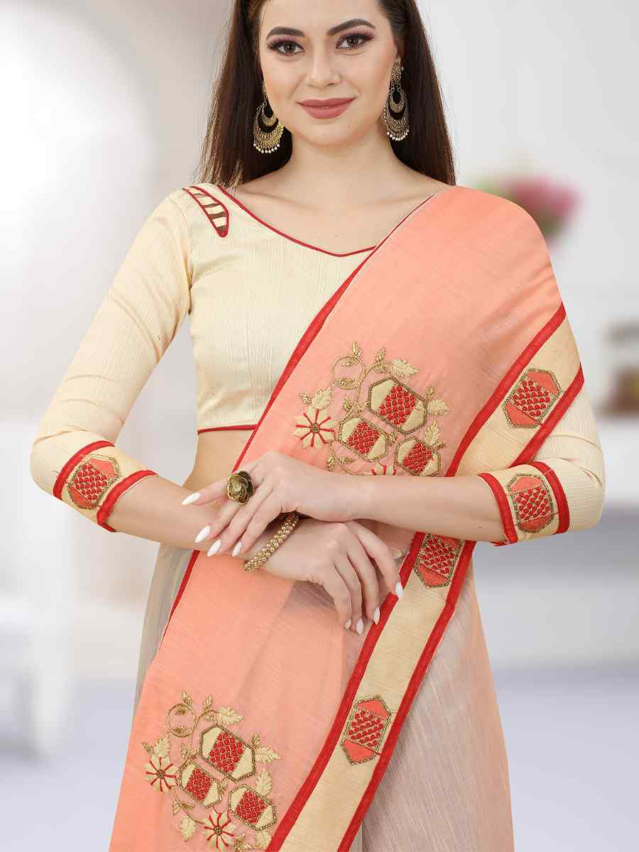 Chiku And Orange And Orange Art Silk Embroidery Casual Reception Festival Wedding Fancy Heavy Border Saree
