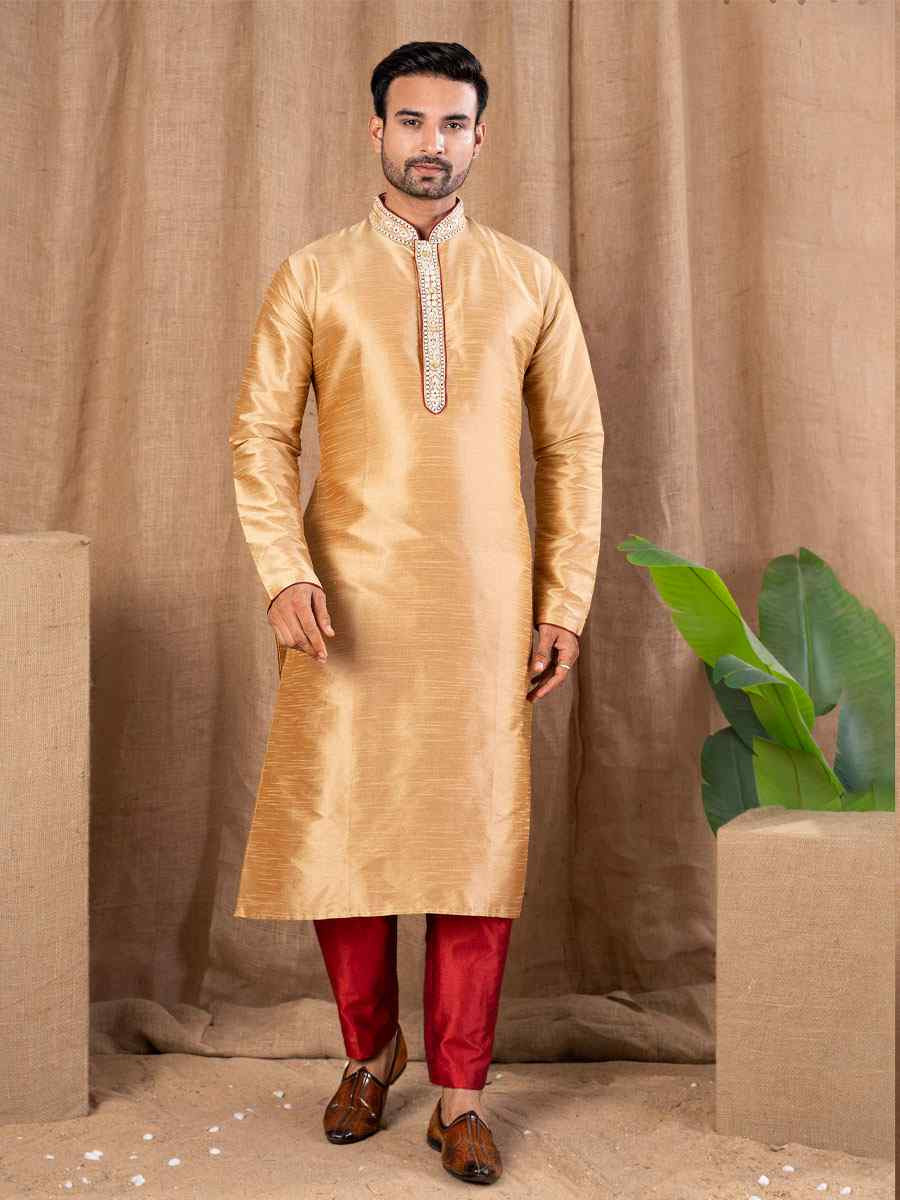 Chiku Art Silk Embroidery Festival Wedding Party Mens Kurta