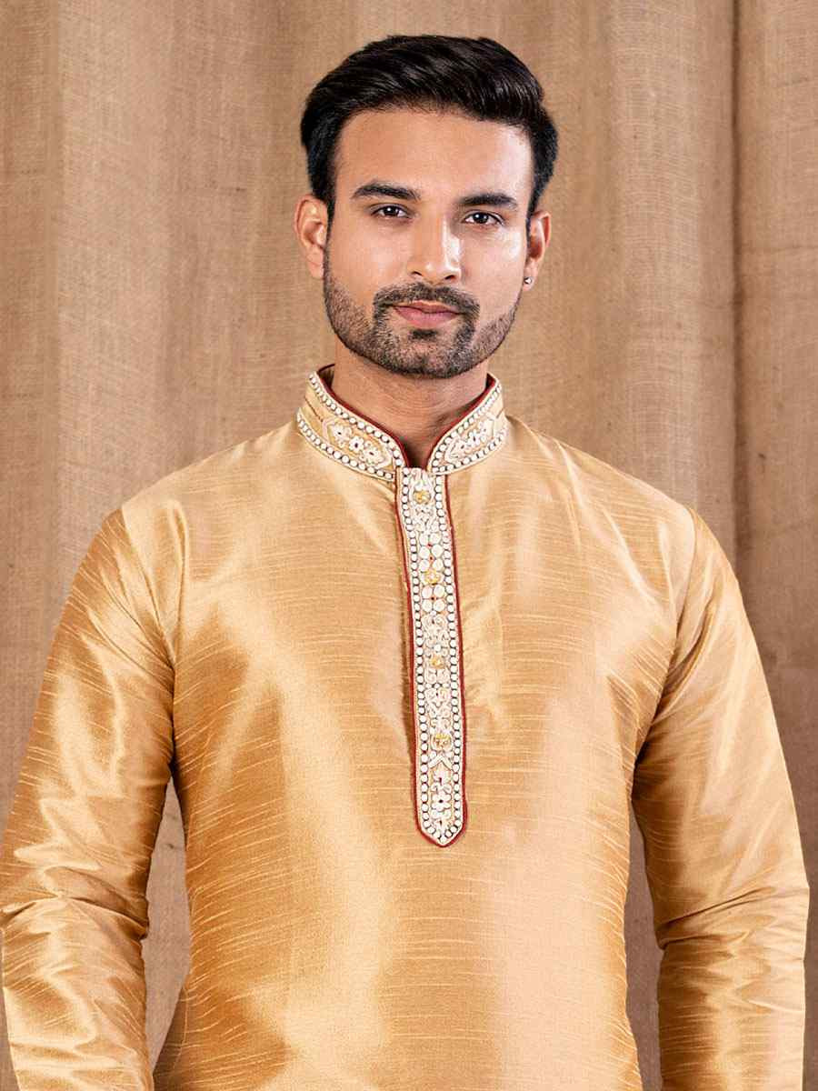 Chiku Art Silk Embroidery Festival Wedding Party Mens Kurta