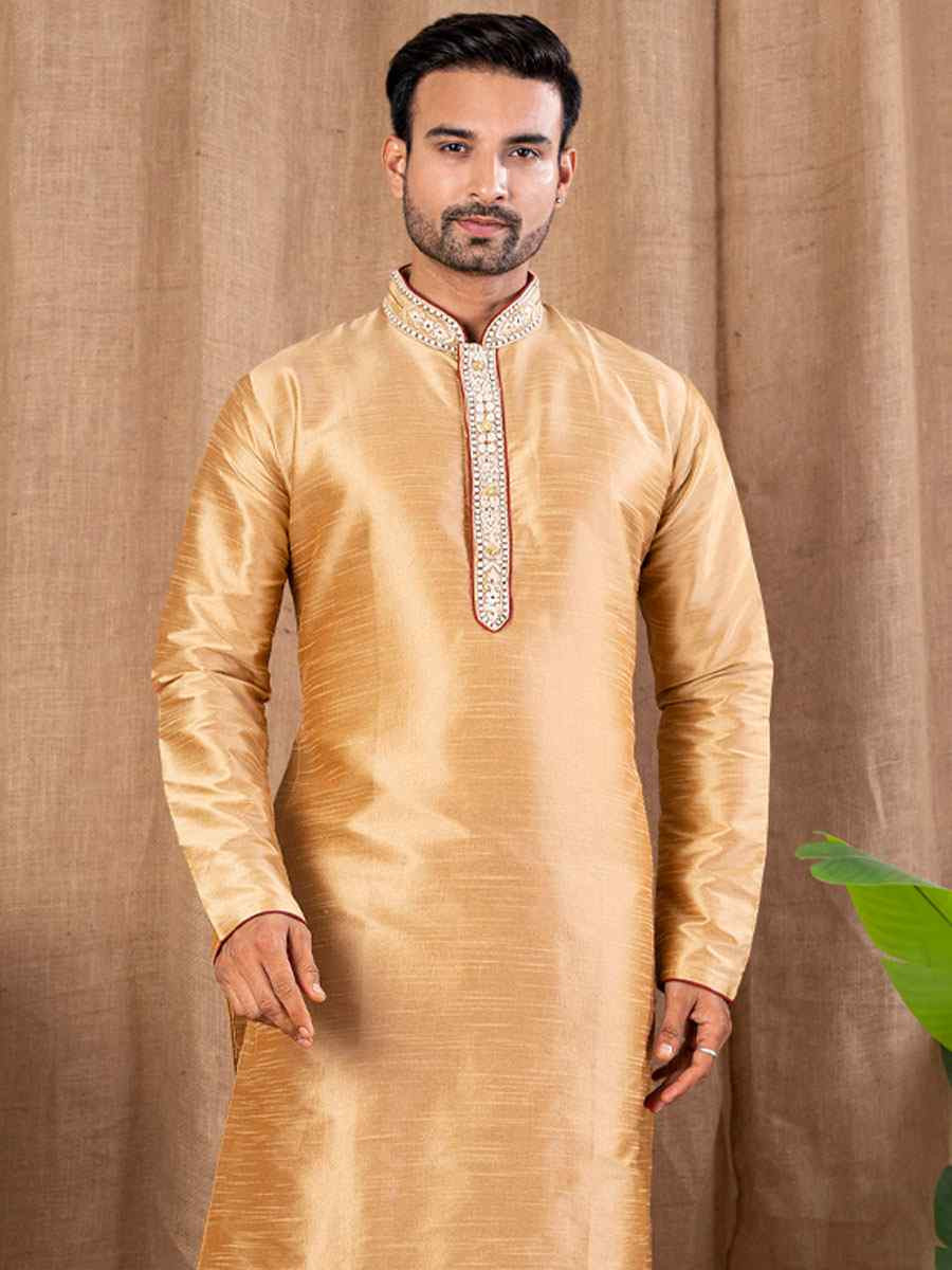 Chiku Art Silk Embroidery Festival Wedding Party Mens Kurta
