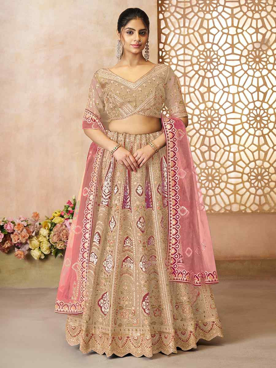 Chiku Banarasi silk Embroidered Wedding Bridesmaid Heavy Border Lehenga Choli