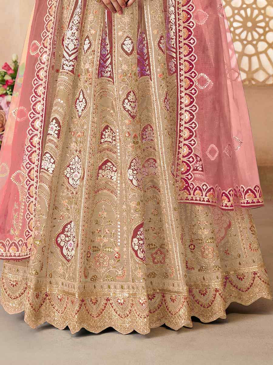 Chiku Banarasi silk Embroidered Wedding Bridesmaid Heavy Border Lehenga Choli