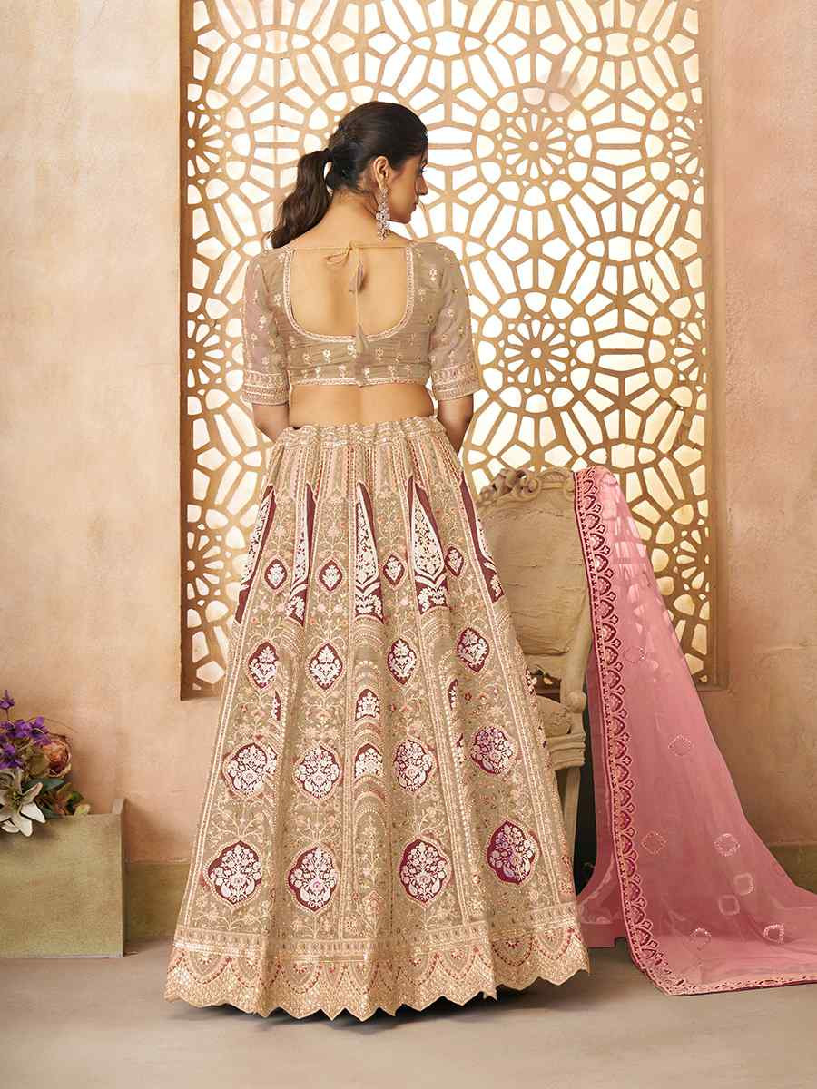 Chiku Banarasi silk Embroidered Wedding Bridesmaid Heavy Border Lehenga Choli