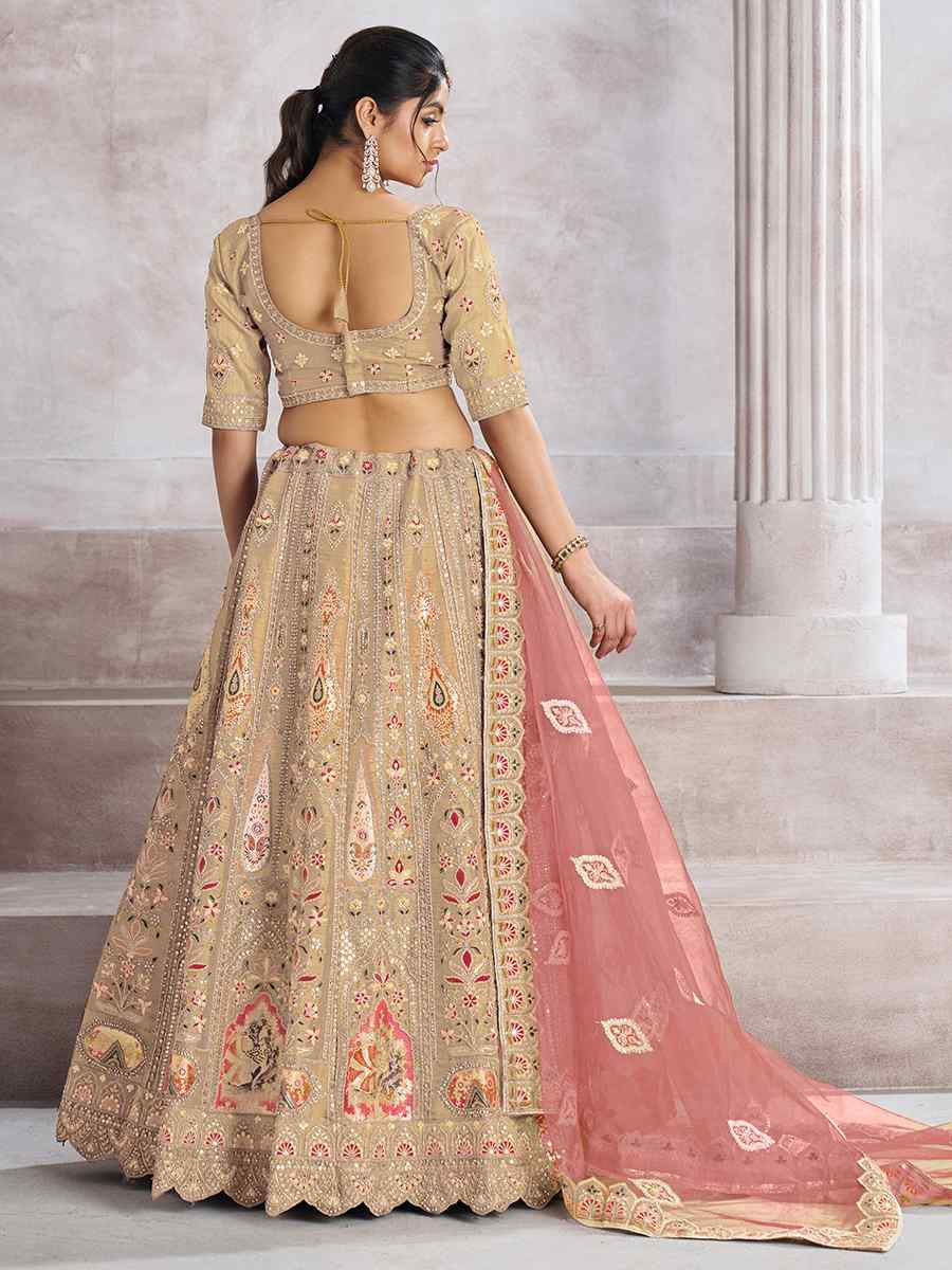 Chiku Banarasi silk Embroidered Wedding Bridesmaid Heavy Border Lehenga Choli