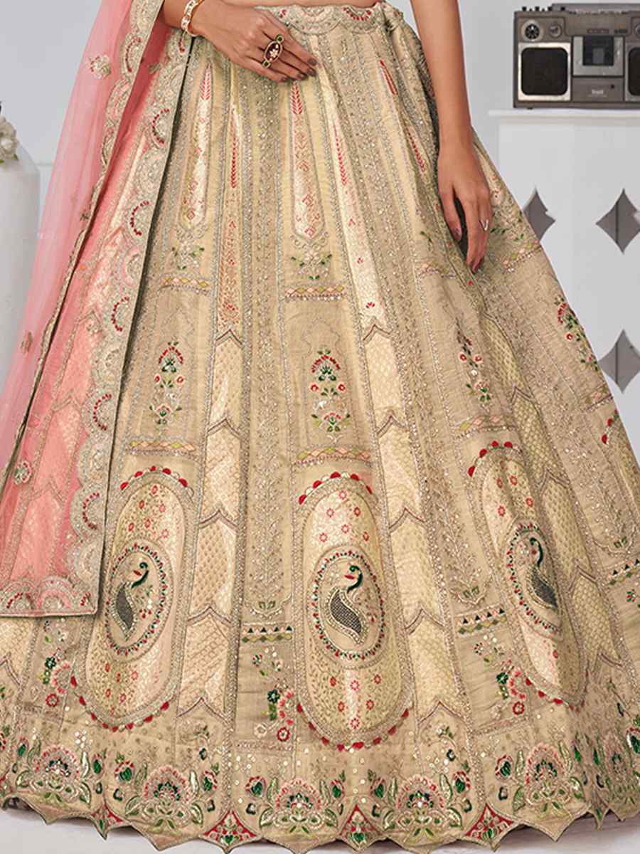 Chiku Banarsi Silk Embroidered Wedding Reception Festival Heavy Border Lehenga Choli