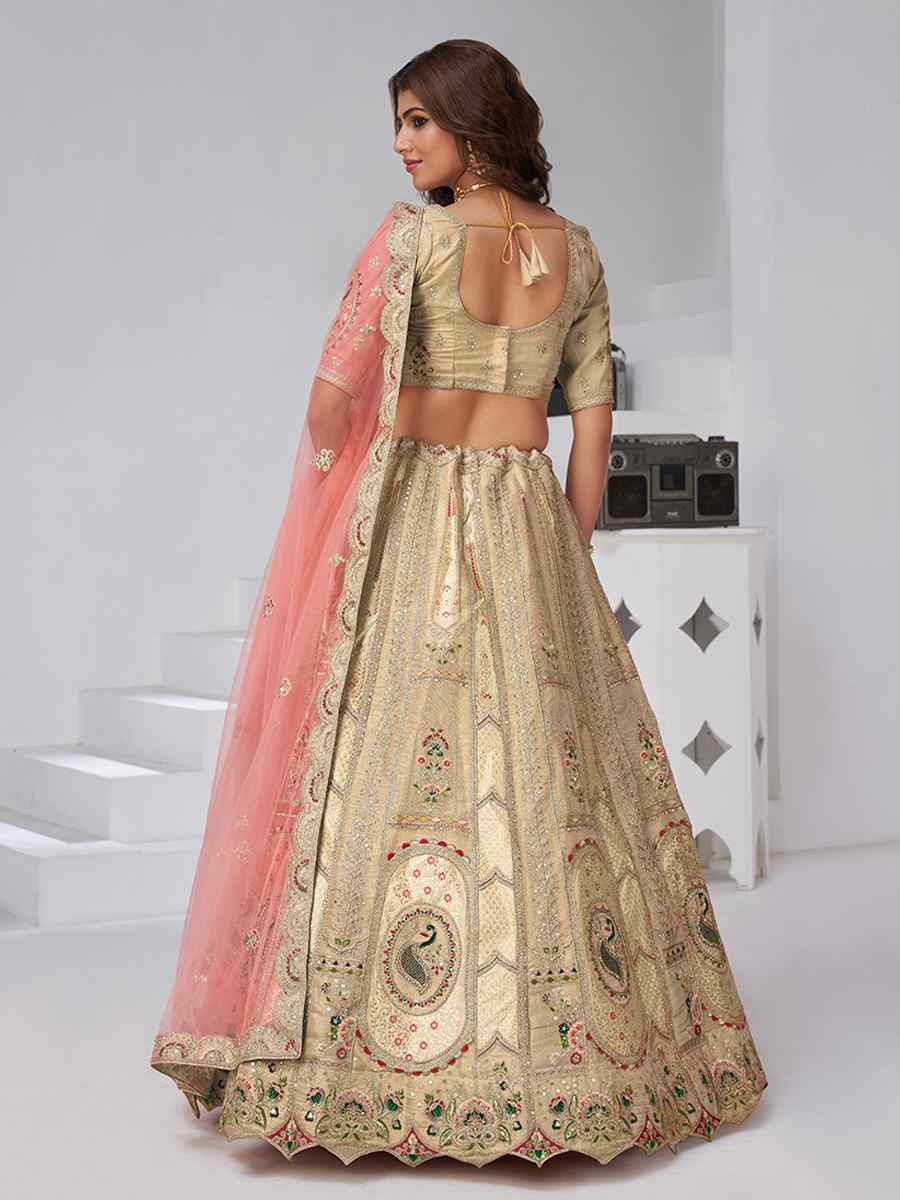 Chiku Banarsi Silk Embroidered Wedding Reception Festival Heavy Border Lehenga Choli