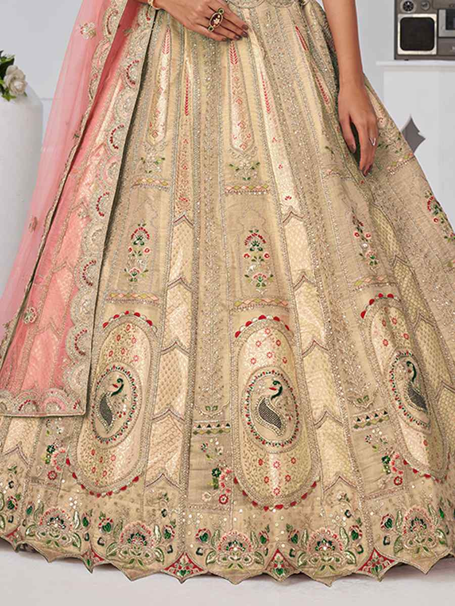Chiku Banarsi Silk Embroidered Wedding Reception Festival Heavy Border Lehenga Choli
