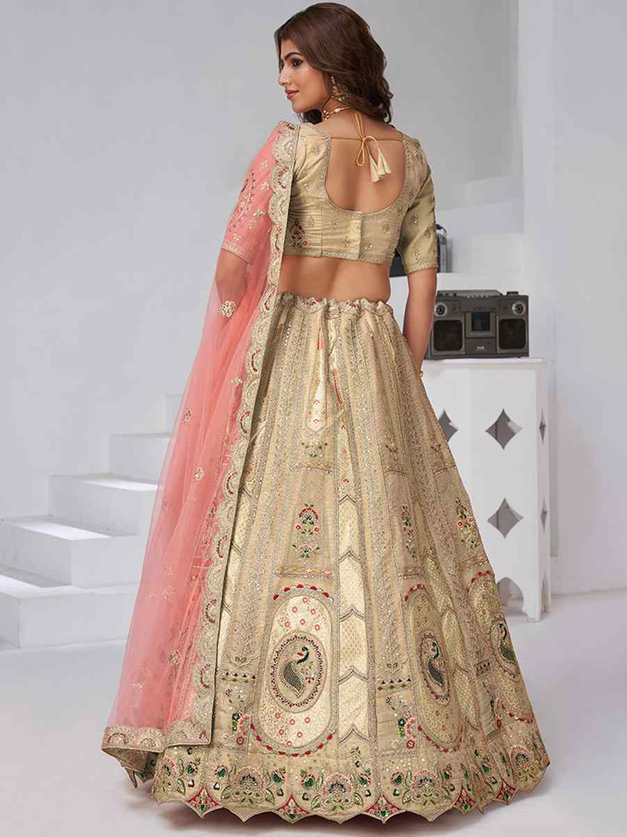 Chiku Banarsi Silk Embroidered Wedding Reception Festival Heavy Border Lehenga Choli