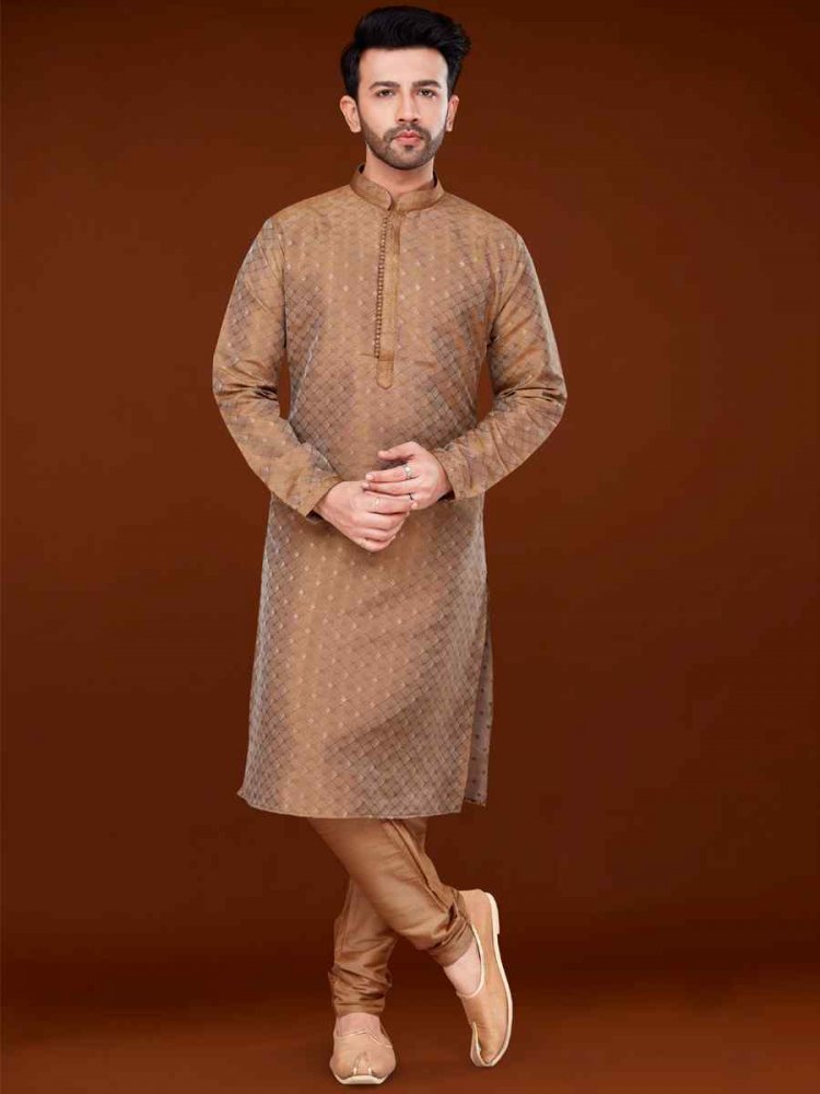 Chiku Brown Jacquard Woven Wedding Festival Kurta