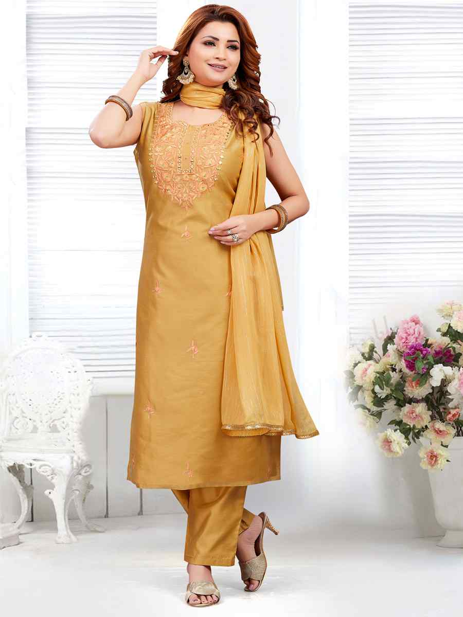 Chiku Chandari Silk Embroidered Festival Casual Pant Salwar Kameez