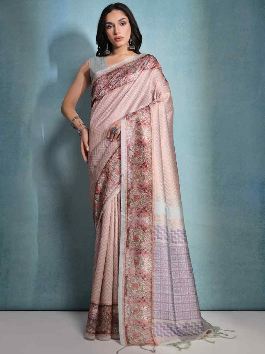 Chiku Cotton Silk Printed Casual Festival Contemporary Saree