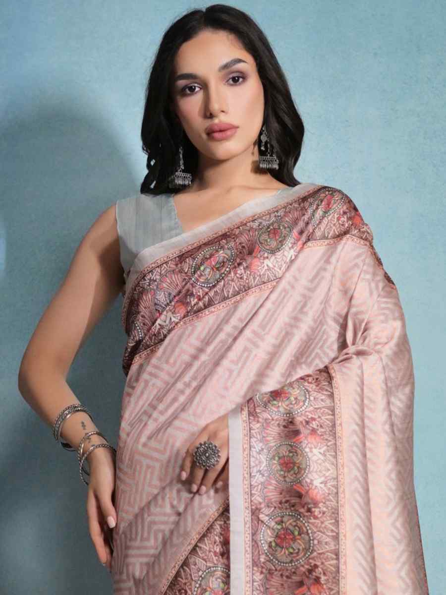Chiku Cotton Silk Printed Casual Festival Contemporary Saree