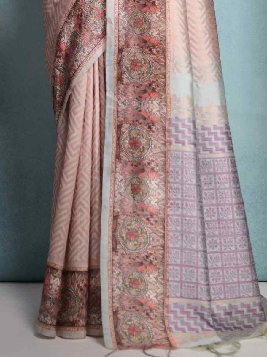 Chiku Cotton Silk Printed Casual Festival Contemporary Saree