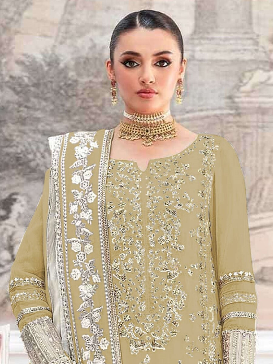 Chiku Crunchy Embroidery Zari Sequins Khatli Work Wedding Party Festival Casual Palazzo Pant Salwar Kameez