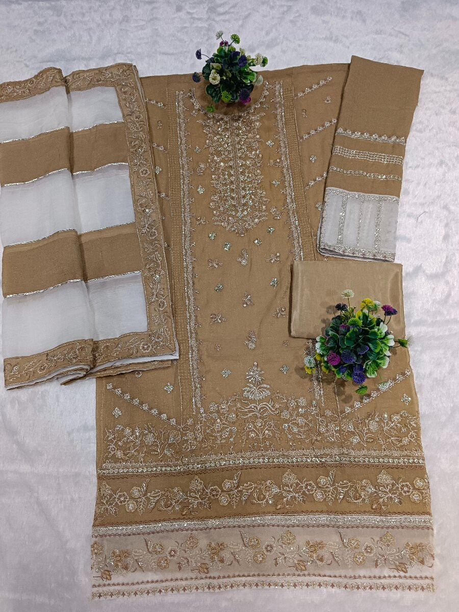 Chiku Crunchy Embroidery Zari Sequins Khatli Work Wedding Party Festival Casual Palazzo Pant Salwar Kameez