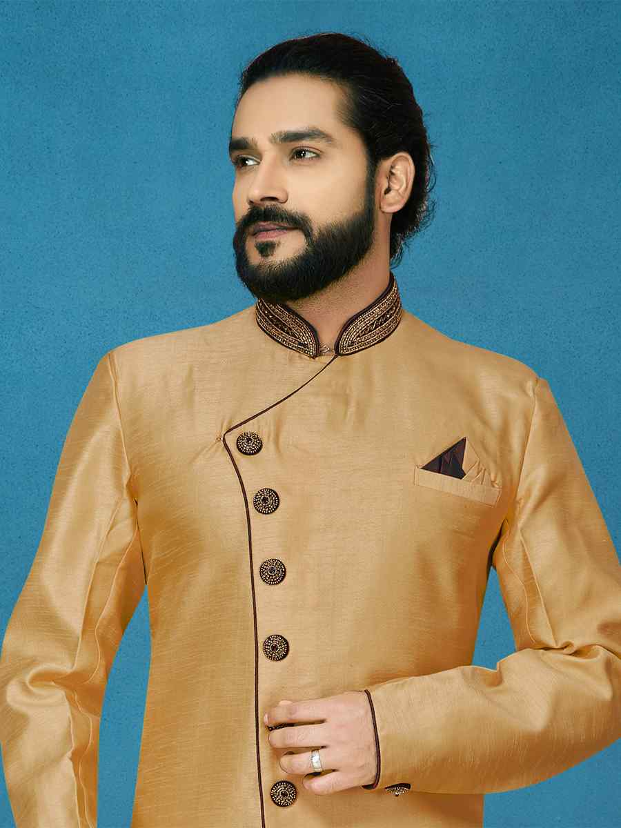Chiku Dhupion Art Silk Woven Festival Wedding Sherwani