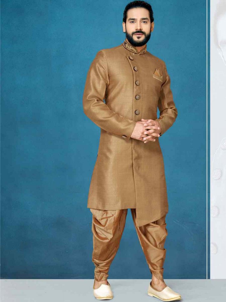 Chiku Dupion Art Silk Cutwork Wedding Party Sherwani