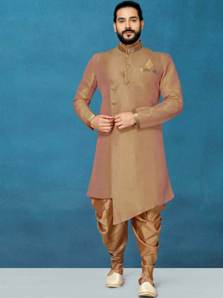 Chiku Dupion Art Silk Cutwork Wedding Party Sherwani