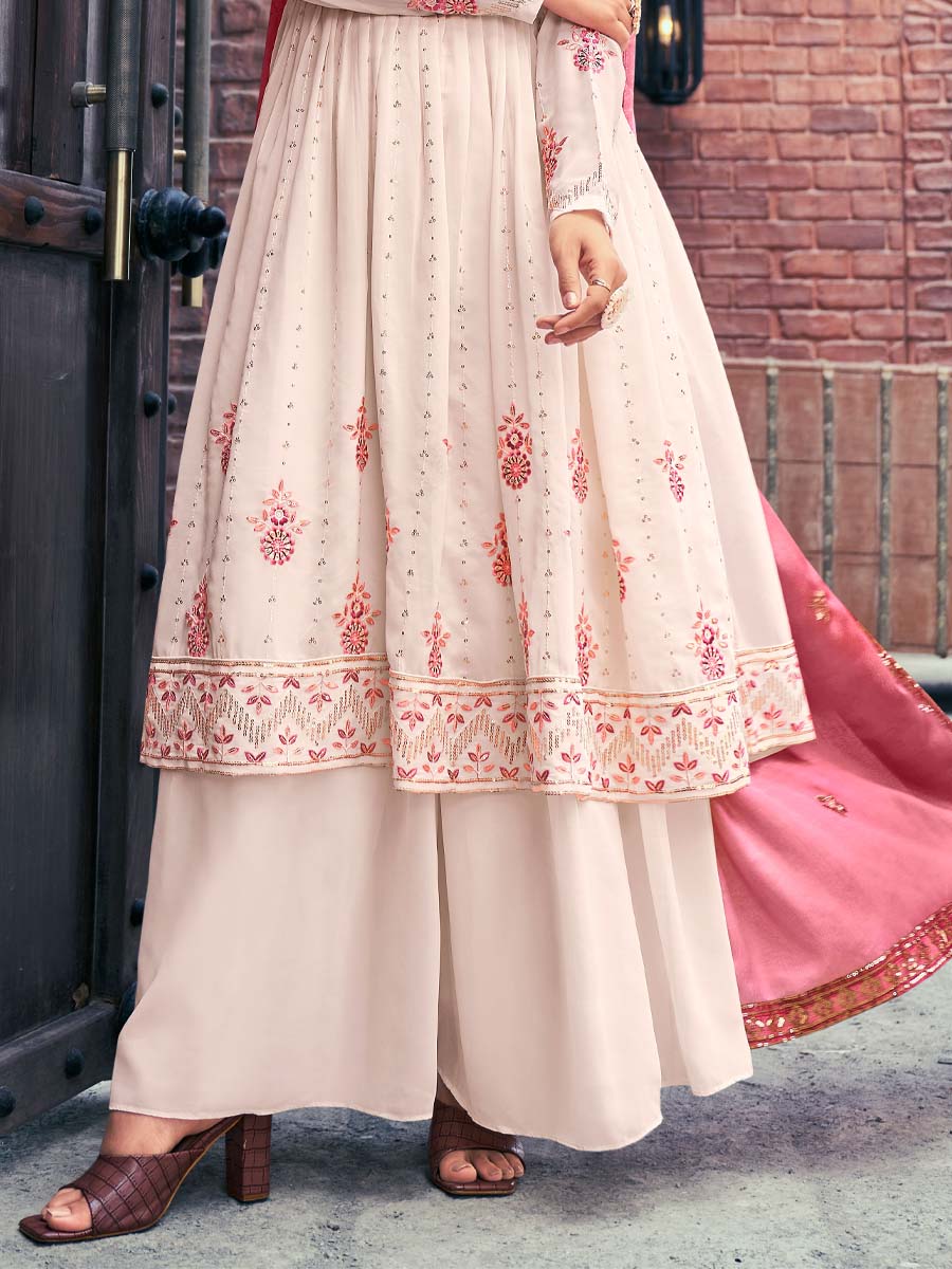 Chiku Georgette Embroidered Festival Wedding Palazzo Pant Salwar Kameez